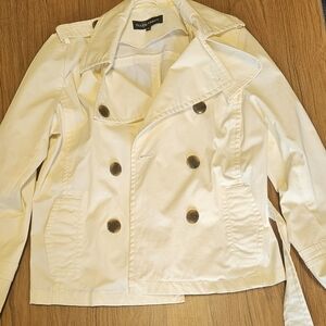 Y2K Off White Double-breasted Trench Coat Jacket With Waist Belt By Ellen Tracy